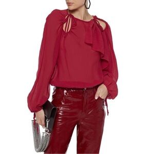 3.1 Phillip Lim Burgundy Tie-Shoulder Long-Sleeve Blouse